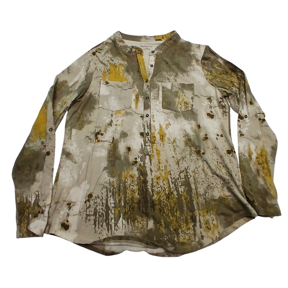 Relativity 1X Abstract Print‎ Long Sleeve Button Up Shirt Women